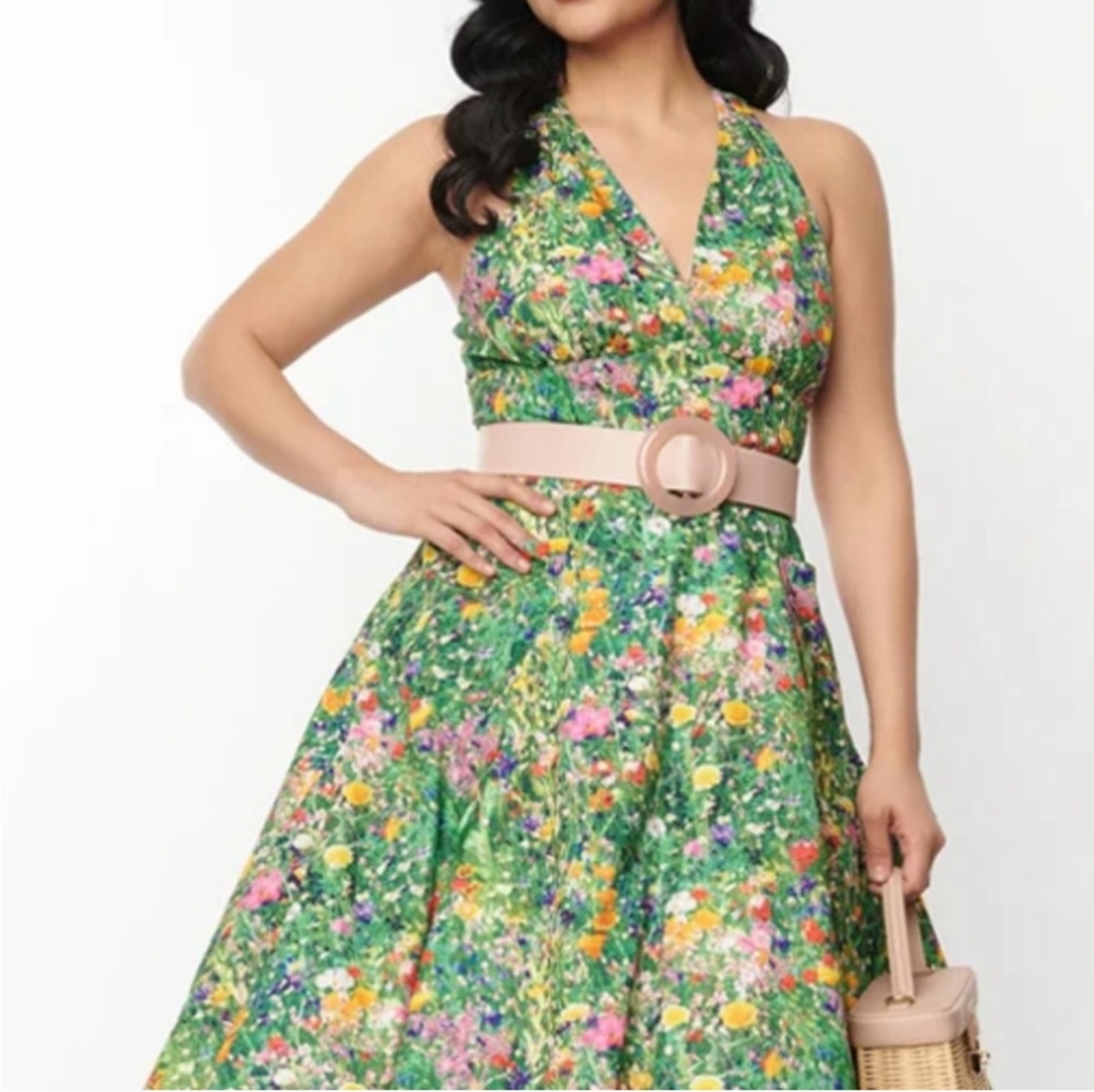Floral Green Sleeveless Dress